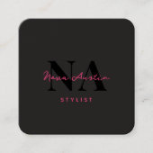 Carte De Visite Carré Code QR Monogram Luxe Tendance Esthétique Rose Cha (Devant)