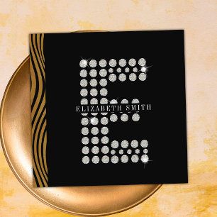 Carte De Visite Carré Code QR Monogramme Initial E Diamant Or Noir Chic