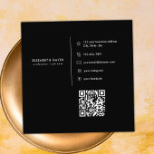 Carte De Visite Carré Code QR Monogramme Initial E Diamant Or Noir Chic