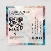 Carte De Visite Carré Code QR monogramme moderne aquarelle et feuille d' (Dos)