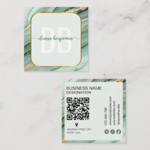 Carte De Visite Carré Code QR monogramme Or Vert Sauge Moderne
