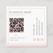 Carte De Visite Carré Code Qr monogramme rose et blanc moderne (Dos)