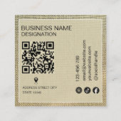 Carte De Visite Carré Code QR Monogramme Rustique Lin Beige (Dos)