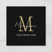 Carte De Visite Carré Code QR Monogramme Simple Noir (Devant)