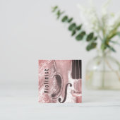 Carte De Visite Carré Code QR musical violon Abstrait Dusty Pink (Debout devant)