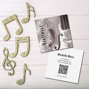 Carte De Visite Carré Code QR musical violon Abstrait Dusty Pink