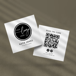 Carte De Visite Carré Code QR Noir Blanc Logo Personnalisé Scannez le Co