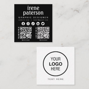 Carte De Visite Carré Code QR noir blanc moderne médias sociaux