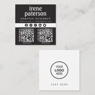 Carte De Visite Carré Code QR noir blanc moderne médias sociaux