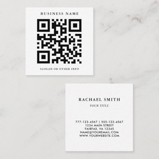 Carte De Visite Carré Code QR noir et blanc (Devant / Derrière)