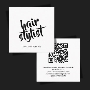 Carte De Visite Carré Code QR noir et blanc écriture moderne coiffeur