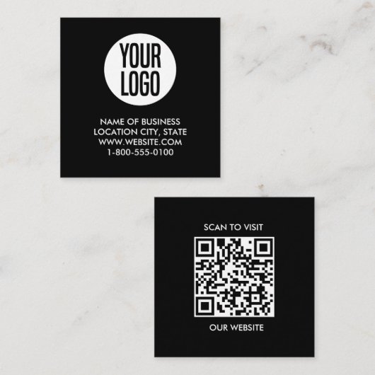 Carte De Visite Carré Code QR noir et blanc moderne (Devant / Derrière)
