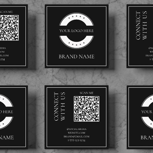 Carte De Visite Carré Code QR Noir Moderne Scannable Gras Professionnel