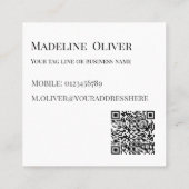 Carte De Visite Carré Code QR noir noir blanc logo simple (Dos)