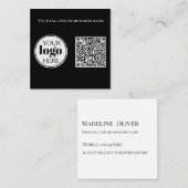 Carte De Visite Carré Code QR noir noir blanc logo simple (Devant / Derrière)