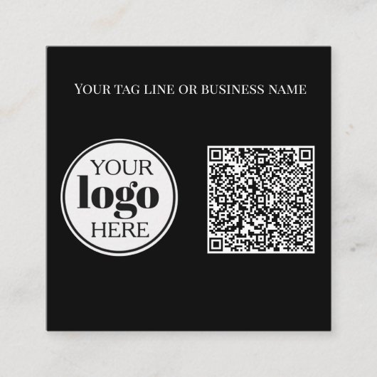 Carte De Visite Carré Code QR noir noir blanc logo simple (Devant)