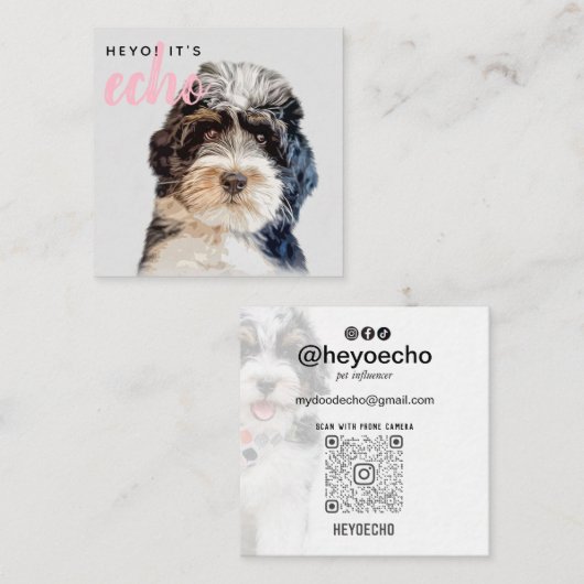 Carte De Visite Carré Code QR numérisable double photo personnalisée (Devant / Derrière)