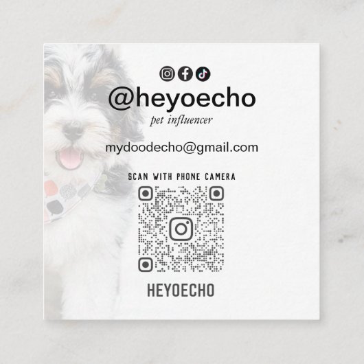 Carte De Visite Carré Code QR numérisable double photo personnalisée (Dos)