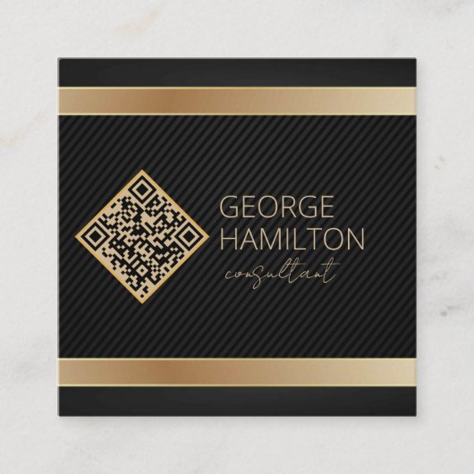 Carte De Visite Carré Code QR Or Moderne Profil (Devant)