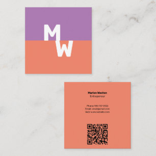 Carte De Visite Carré Code QR pastel carré monogramme minimaliste