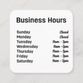 Carte De Visite Carré Code QR personnalisé avec heures d'ouverture (Dos)