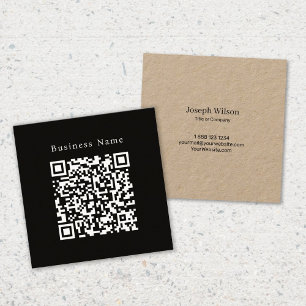 Carte De Visite Carré Code QR personnalisé minimaliste noir