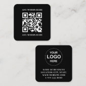 Carte De Visite Carré Code QR personnalisé noir élégant avec logo (Devant / Derrière)