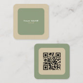 Carte De Visite Carré Code QR personnalisé Vert et Beige (Devant / Derrière)