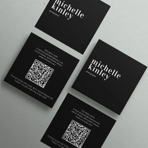 Carte De Visite Carré Code QR personnel simple minimaliste moderne noir