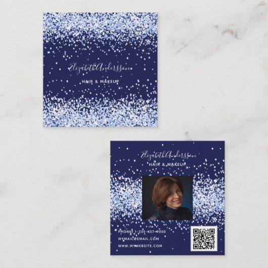 Carte De Visite Carré Code qr photo bleu marine (Devant / Derrière)