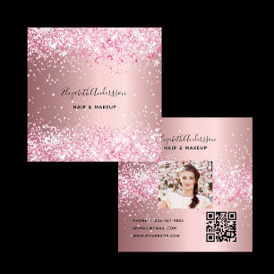 Carte De Visite Carré Code qr photo de profil rose vif