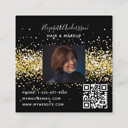 Carte De Visite Carré Code qr photo en or noir (Dos)