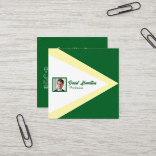 Carte De Visite Carré Code QR photo géométrique vert blanc jaune