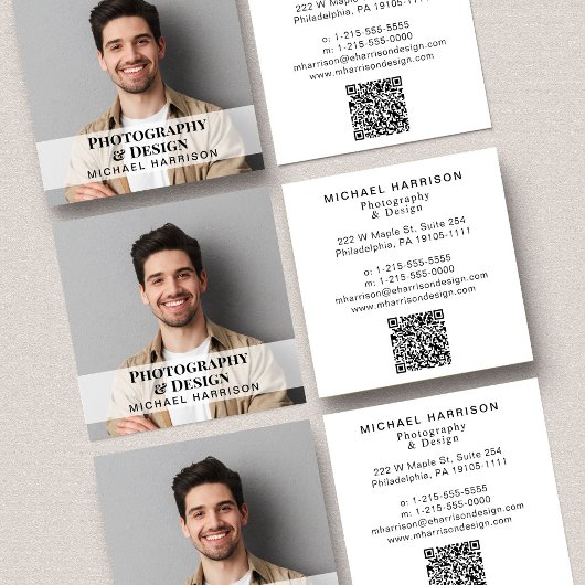 Carte De Visite Carré Code QR photo professionnel