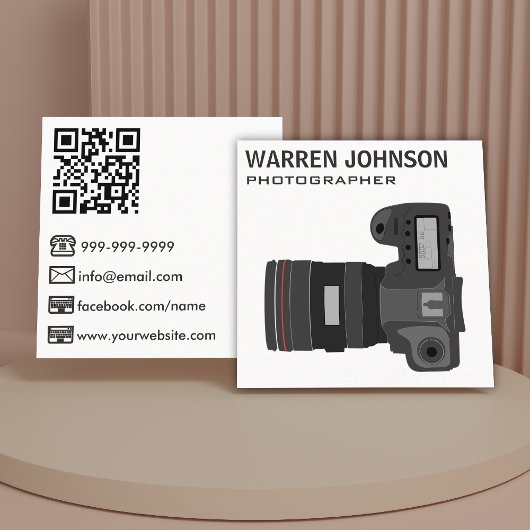 Carte De Visite Carré Code QR Photographe Moderne Blanc