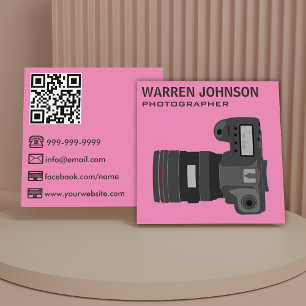 Carte De Visite Carré Code QR Photographe Moderne Rose