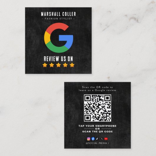 Carte De Visite Carré Code QR professionnel Avis Google (Devant / Derrière)