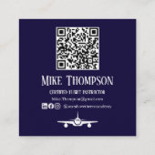 Carte De Visite Carré Code QR professionnel bleu et blanc Aviation  (Dos)