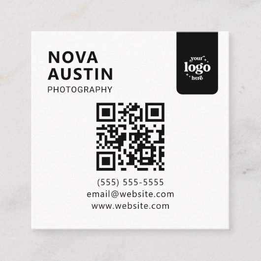 Carte De Visite Carré Code QR professionnel Conception minimale avec log (Devant)