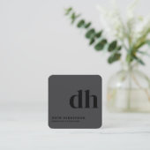 Carte De Visite Carré Code QR Professionnel Monogramme Noir (Debout devant)