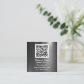 Carte De Visite Carré Code QR professionnel numérisable Black Metallic (Debout devant)