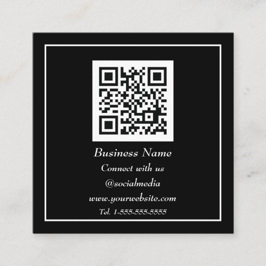 Carte De Visite Carré Code QR professionnel numérisé noir blanc (Devant)