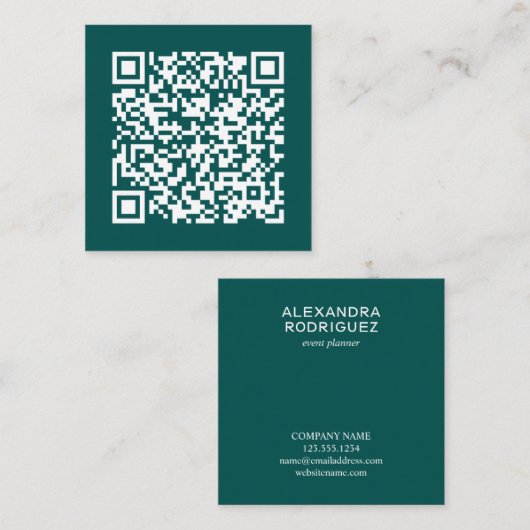 Carte De Visite Carré Code QR professionnel personnalisable Minimal Turq (Devant / Derrière)