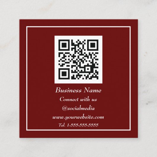 Carte De Visite Carré Code QR professionnel Scannable Bourgogne Maroon (Devant)