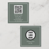 Carte De Visite Carré Code QR professionnel Scannable Sage vert (Devant / Derrière)