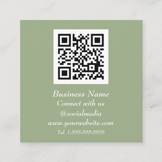 Carte De Visite Carré Code QR professionnel Scannable Sage vert moderne (Devant)