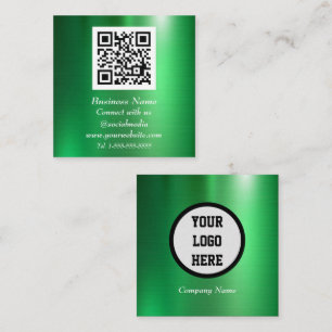 Carte De Visite Carré Code QR professionnel Scannable vert Metallic