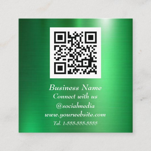 Carte De Visite Carré Code QR professionnel Scannable vert Metallic (Devant)