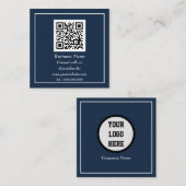Carte De Visite Carré Code QR professionnel scanner bleu marine (Devant / Derrière)