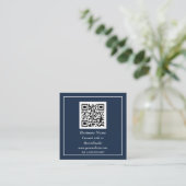 Carte De Visite Carré Code QR professionnel scanner bleu marine (Debout devant)